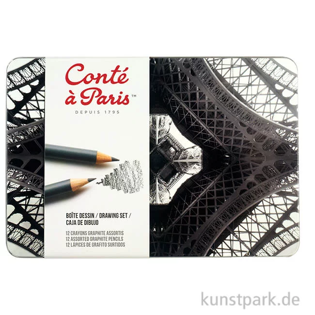 Artikelbild 1 des Artikels “Conte Drawing Set 12 Graphitstifte sortiert im Metallkasten “