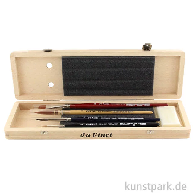 Artikelbild 1 des Artikels “da Vinci Pinselset, 4 hochwertige Aquarellpinsel & Zubehör im Holzkasten “
