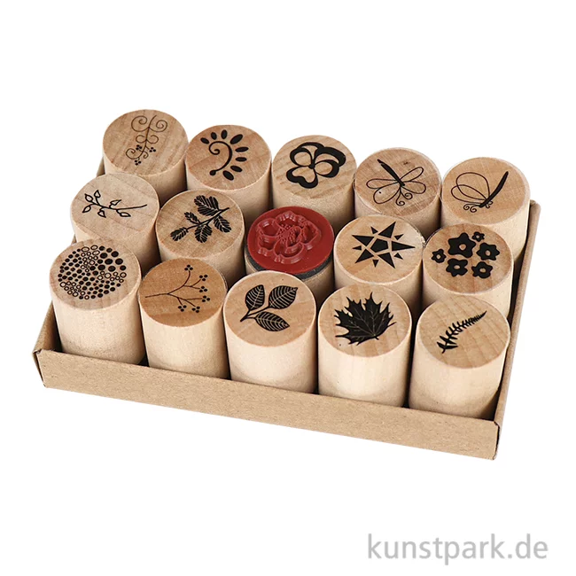 Artikelbild 1 des Artikels “Deco Art Stempel - Blumen und Blätter, Holz, 20 mm, 15 Stück sortiert “
