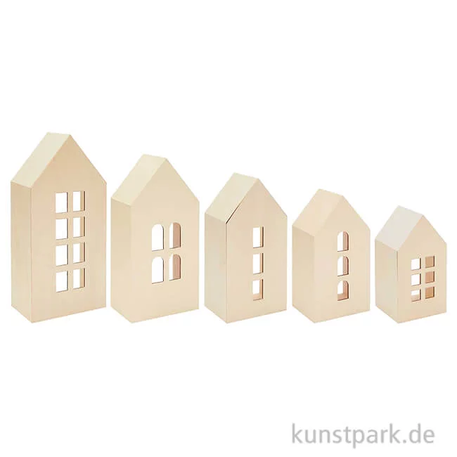 Artikelbild 1 des Artikels “Deko Häuser aus Holz mit Fenstern, verschiedene Größen, 5er Set “