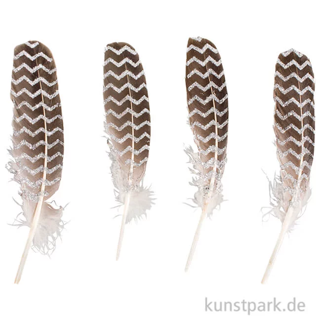 Artikelbild 1 des Artikels “Dekofeder mit Glitterdruck, 17 - 19 cm, 4 Stück Silber“
