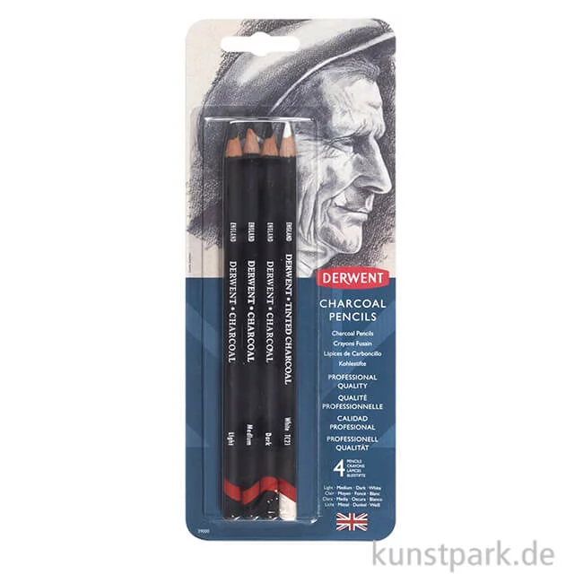 Artikelbild 1 des Artikels “Derwent CHARCOAL, 4 Kohlestifte, Light, Dark, Medium und Weiß im Set “