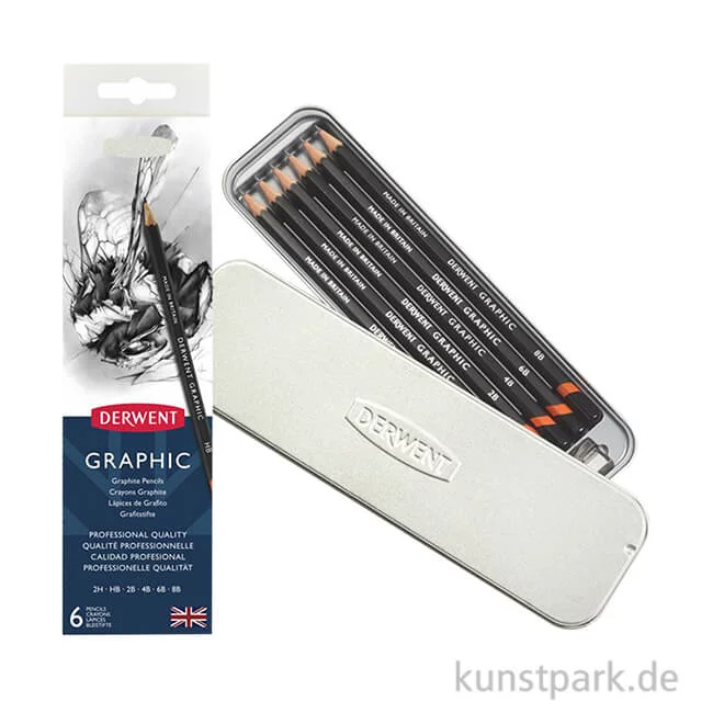Artikelbild 1 des Artikels “Derwent GRAPHIC, 6 Bleistifte mit Anspitzer im Metalletui, Härte 8B bis 2H “