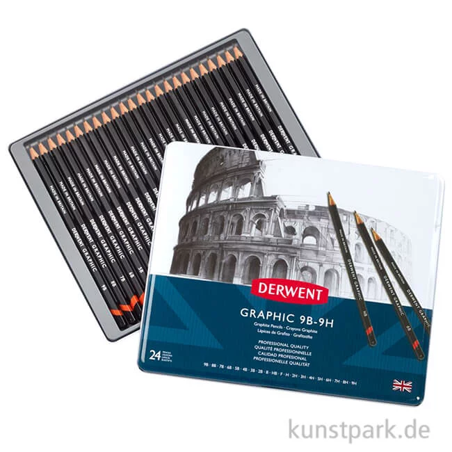 Artikelbild 1 des Artikels “Derwent GRAPHIC 24 Bleistifte im Metalletui, Härte 9B bis 9H “