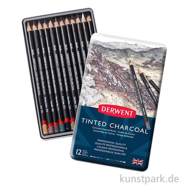 Artikelbild 1 des Artikels “Derwent TINTED Charcoal, 12 Tinten-Kohlestifte im Metalletui “
