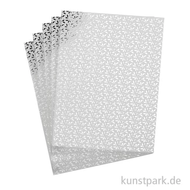 Artikelbild 1 des Artikels “Designkarton Silber - Ilex Stechpalme, DIN A4, 5 Blatt, 200g “