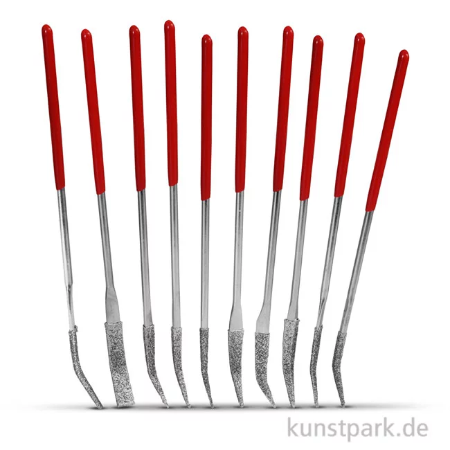 Artikelbild 1 des Artikels “Diamantsteinfeilen 10er-Set, gebogen mit Plastikgriff, Profiqualität “