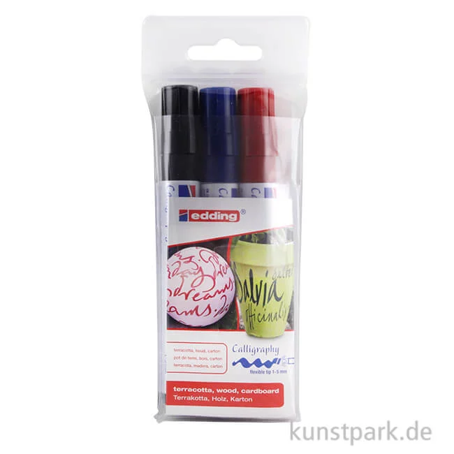 Artikelbild 1 des Artikels “edding 1455 Kalligrafie-Marker Set, flexible Spitze, Etui mit 3 Farben “