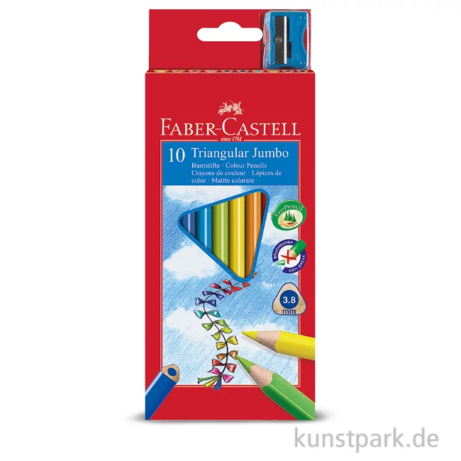 Artikelbild 1 des Artikels “Faber-Castell TRIANGULAR Jumbo, 10 Buntstifte mit Spitzer im Kartonetui “