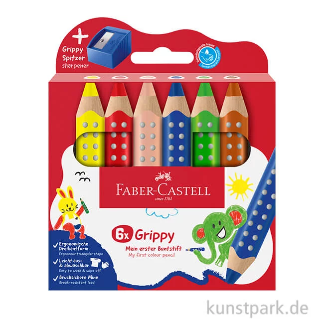 Artikelbild 1 des Artikels “Faber-Castell Grippy Buntstifte für Kinder, 6er Set mit Spitzer “