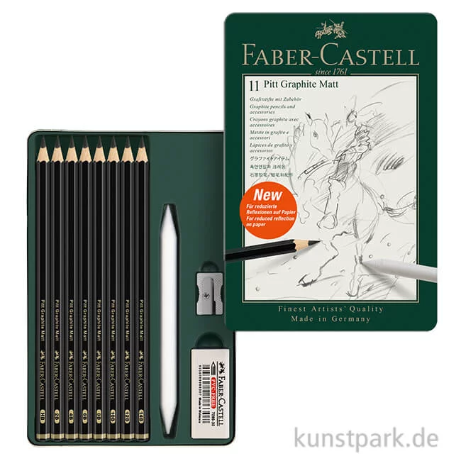 Artikelbild 1 des Artikels “Faber-Castell PITT Graphite Matt - 11er Set mit Zubehör im Metalletui “