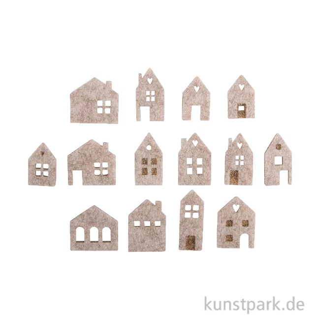 Artikelbild 1 des Artikels “Filz Streuteile Mini Häuser mit Klebepunkt, 2,5-3,5 cm, 14 Stück “