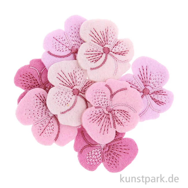 Artikelbild 1 des Artikels “Filzstreuteile - Stiefmütterchen, Rosa bestickt, 8 Stück “