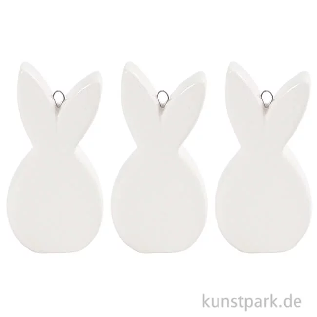 Artikelbild 1 des Artikels “Flache Hasefigur aus weißer Keramik, Größe 7,2 x 3,6 cm, 3 Stück “