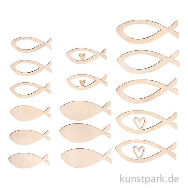 Artikelbild 1 des Artikels “Furnierholz Fische, Natur, 4-6 cm, Stärke 1 mm, 16 Stück “