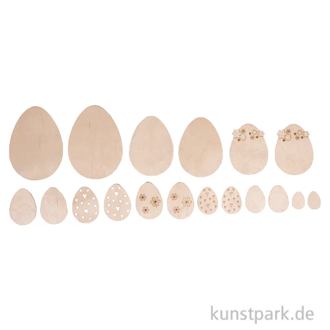 Artikelbild 1 des Artikels “Furnierholz Ostereier, Natur, 2-8 cm, Stärke 1 mm, 18 Stück “