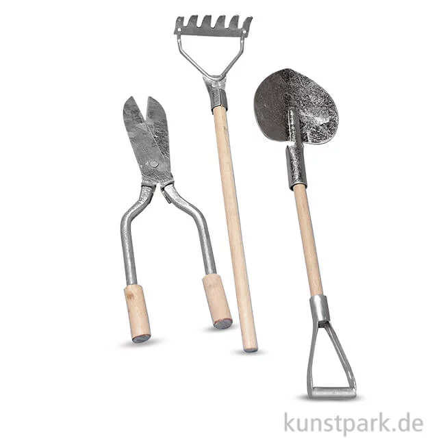 Artikelbild 1 des Artikels “Mini Gartenwerkzeug aus Metall und Holz, 9-13 cm, 3er Set “