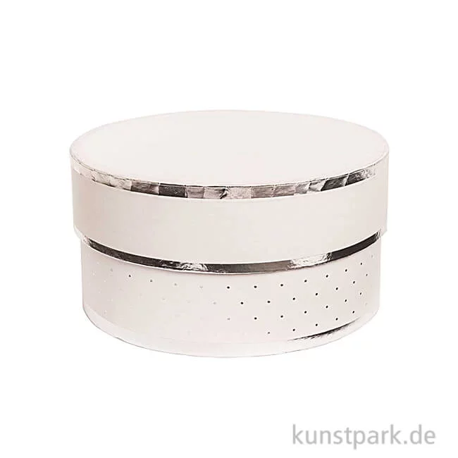 Artikelbild 1 des Artikels “Geschenkschachtel Rund - Weiß & Silber 15 x 8 cm“