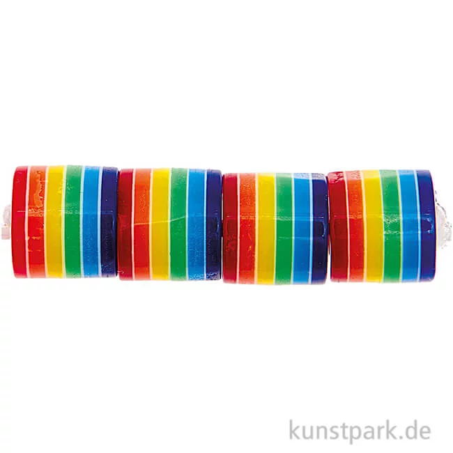 Artikelbild 1 des Artikels “Gestreifte Zylinderperlen, Regenbogen, 9 x 10 mm, 21 Stück “