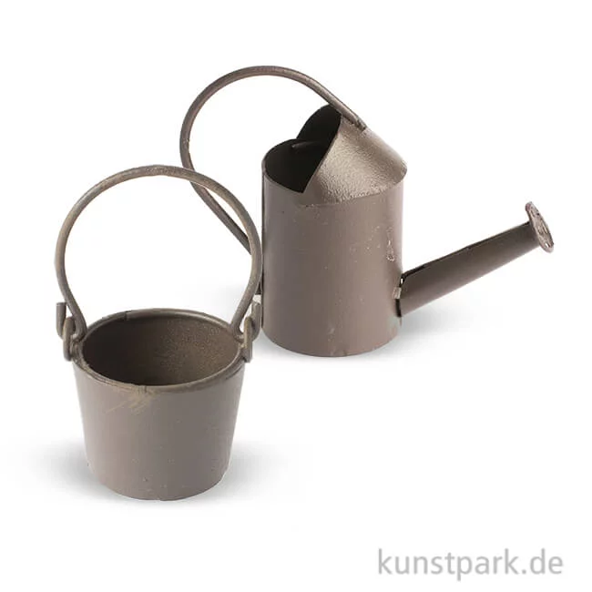 Artikelbild 1 des Artikels “Mini Gießkanne und Eimer aus Metall - Rost, 5 cm “