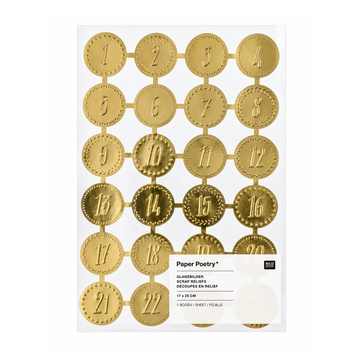 Artikelbild 1 des Artikels “Glanzbilder - Adventskalenderzahlen, 1 Bogen, 17 x 25 cm “