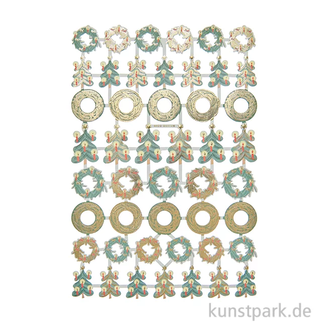 Artikelbild 1 des Artikels “Glanzbilder - Kränze, Weihnachtsbäume, 1 Bogen, 17 x 25 cm “