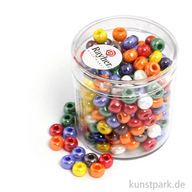 Artikelbild 1 des Artikels “Glas-Großlochradl gemischte Farben, opak, 55 g Dose | 6 mm“
