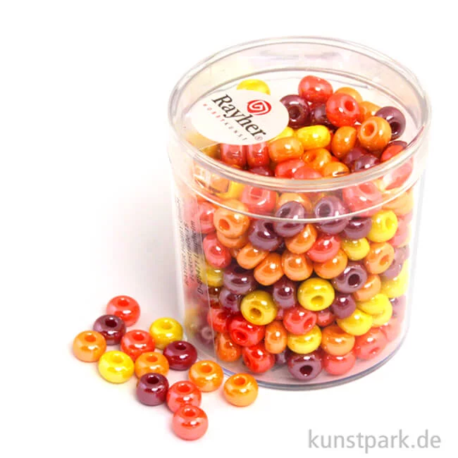 Artikelbild 1 des Artikels “Glas-Großlochradl Rot-Gelb Mix, opak, 55 g Dose | 5,4 mm“