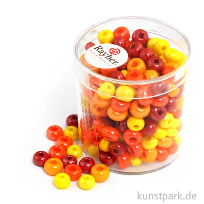 Artikelbild 1 des Artikels “Glas-Großlochradl Rot-Gelb Mix, opak, 55 g Dose | 6 mm“
