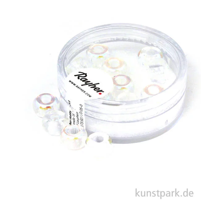 Artikelbild 1 des Artikels “Glas-Großlochradl transparent metallic - 9 mm - 14 Stück Dose | Mondstein“
