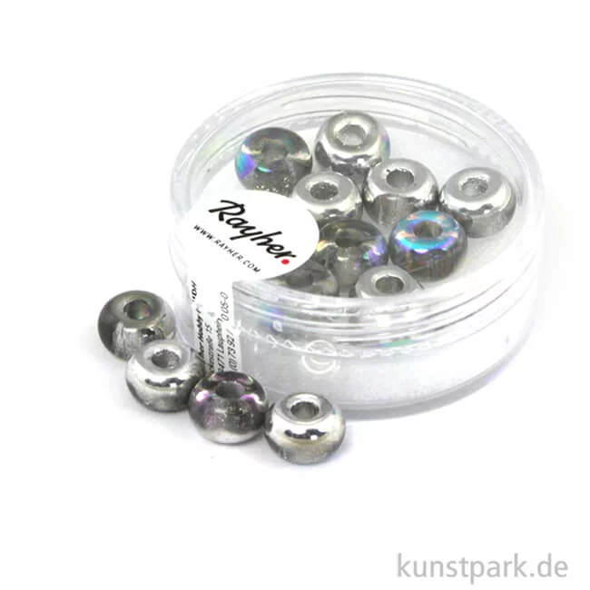 Artikelbild 1 des Artikels “Glas-Großlochradl transparent metallic - 9 mm - 14 Stück Dose | Silber Irisierend“