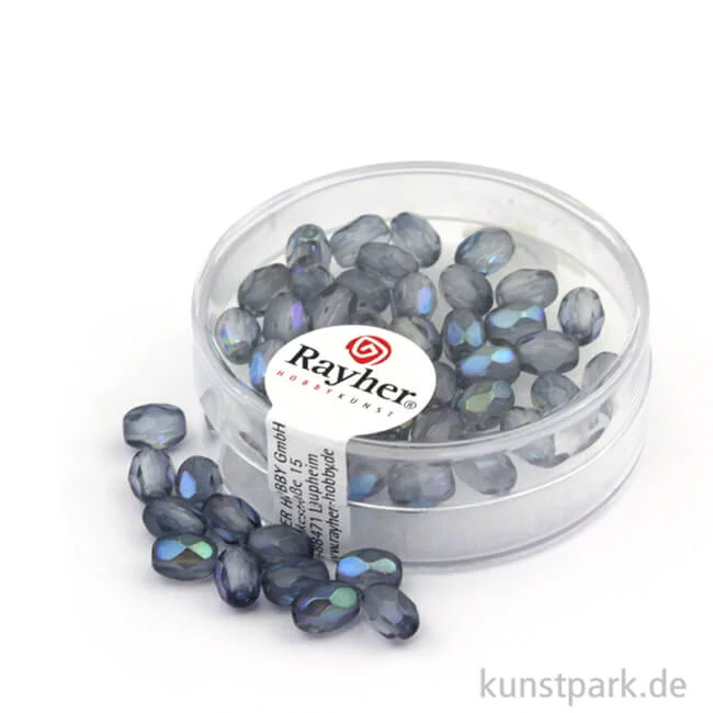 Artikelbild 1 des Artikels “Glas Schliffperle OLIVE irisierend - 6x4 mm - 50 Stück Dose | Blaugrau“