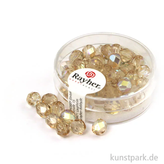 Artikelbild 1 des Artikels “Glas Schliffperlen irisierend - 6 mm - 50 Stück Dose | Helltopaz“