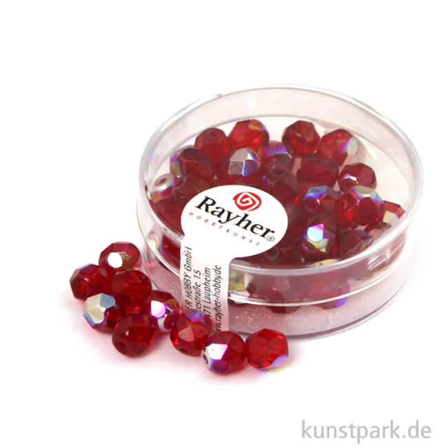 Artikelbild 1 des Artikels “Glas Schliffperlen irisierend - 6 mm - 50 Stück Dose | Rubin“