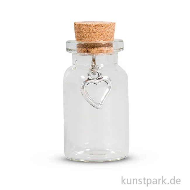 Artikelbild 1 des Artikels “Glasfläschchen mit Charm, Höhe 4,5 cm, 4 Stück Herz“