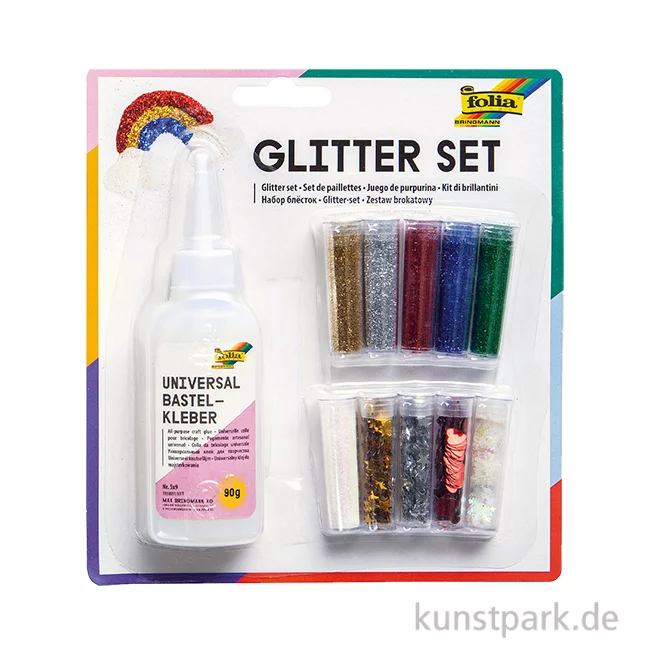 Artikelbild 1 des Artikels “Glitter-Set, 10x3g, inkl. 90g Kleber - farbig sortiert “