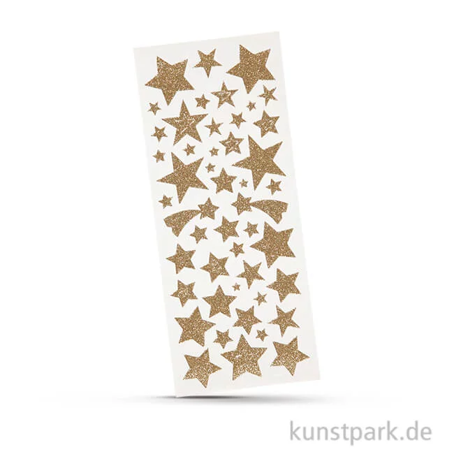 Artikelbild 1 des Artikels “Glitzer-Sticker Sterne, 2 Blatt mit verschiedenen Motiven Gold“