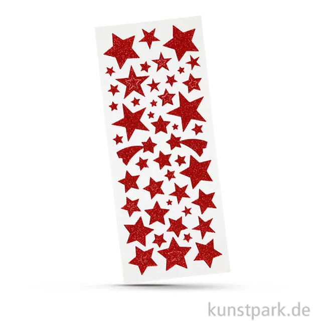 Artikelbild 1 des Artikels “Glitzer-Sticker Sterne, 2 Blatt mit verschiedenen Motiven Rot“