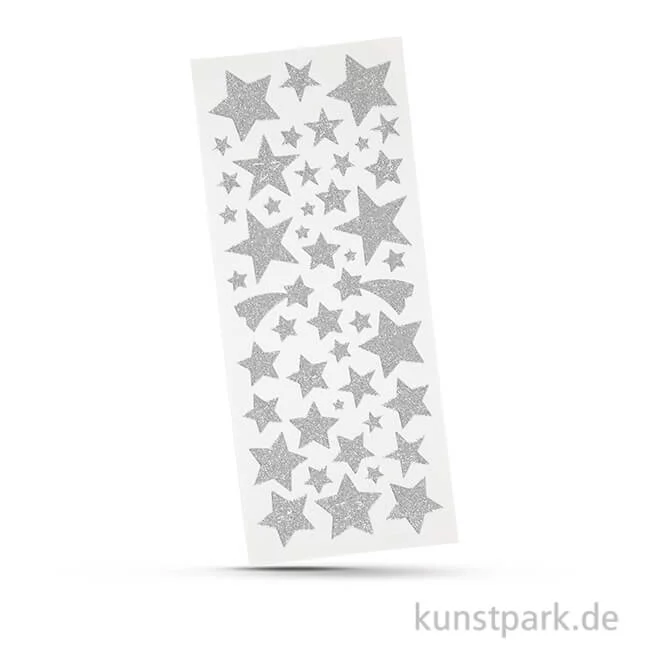 Artikelbild 1 des Artikels “Glitzer-Sticker Sterne, 2 Blatt mit verschiedenen Motiven Silber“