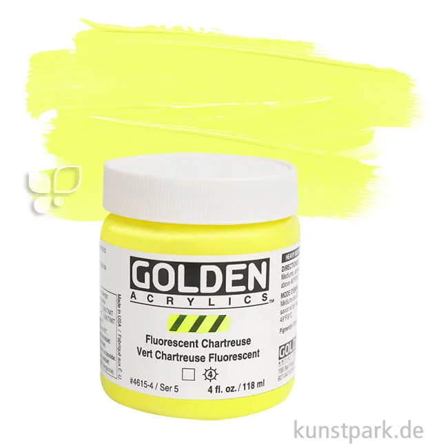 Artikelbild 1 des Artikels “GOLDEN Fluorescent Leuchtfarbe, Fluoreszierende Acrylfarbe, 119 ml Einzelfarbe | Chartreuse“