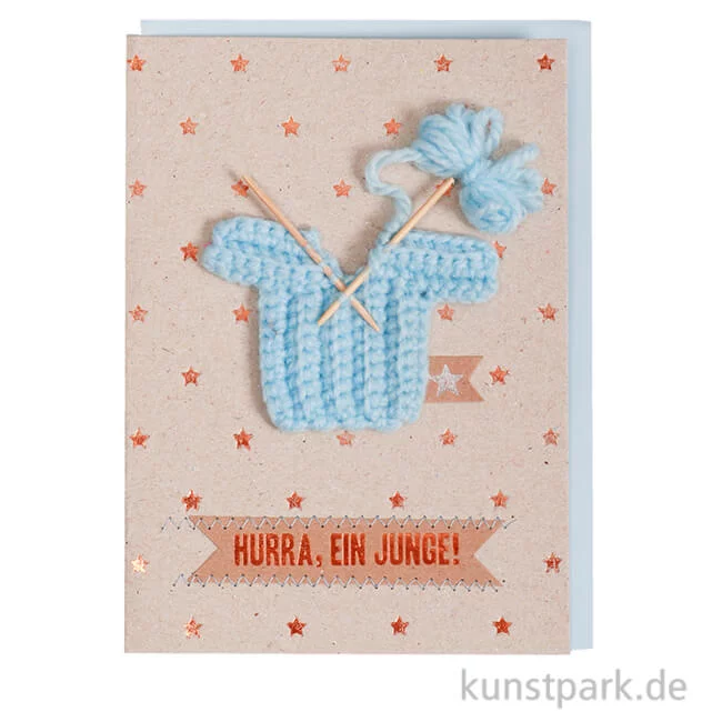 Artikelbild 1 des Artikels “Good old friends - Baby Strickkarte, Hurra ein Junge “