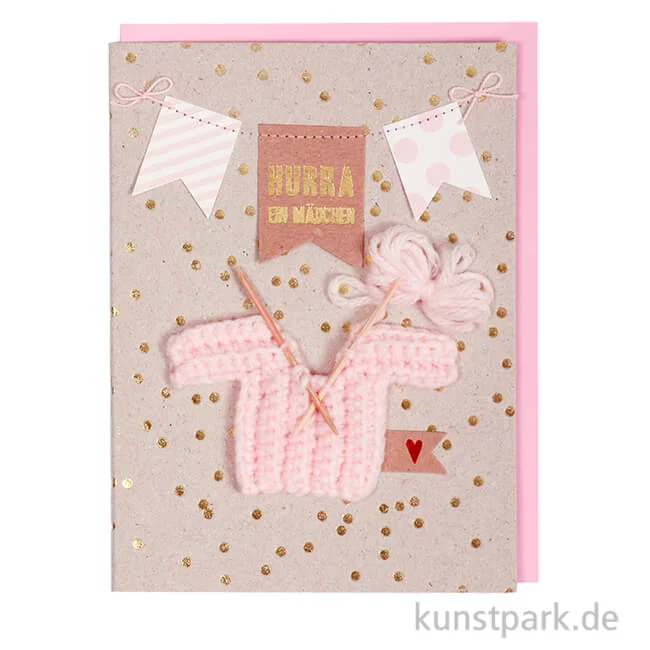 Artikelbild 1 des Artikels “Good old friends - Baby Strickkarte, Hurra ein Mädchen “