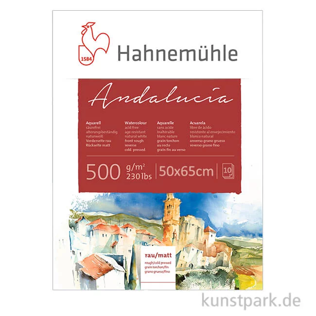 Artikelbild 1 des Artikels “Hahnemühle ANDALUCIA Aquarellkarton, 10 Bogen, 500g rau/matt, 50 x 65 cm “
