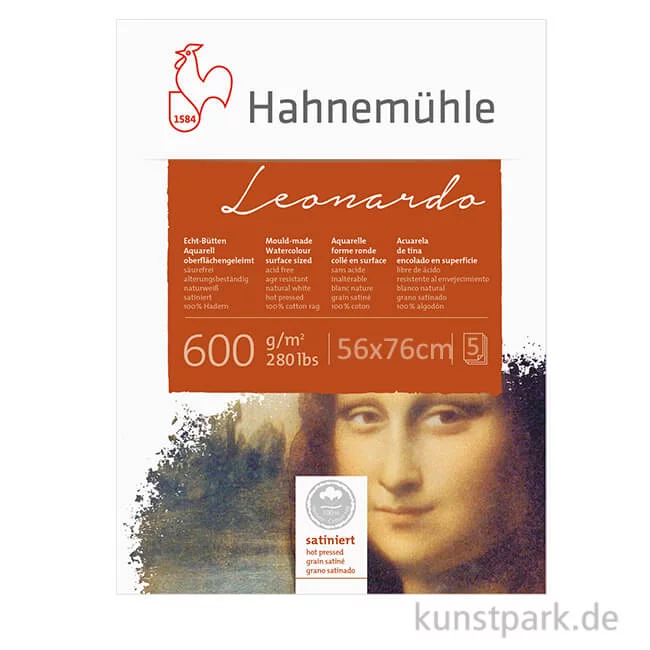 Artikelbild 1 des Artikels “Hahnemühle LEONARDO - 5 Einzelbogen, 600g, 56 x 76 cm satiniert“