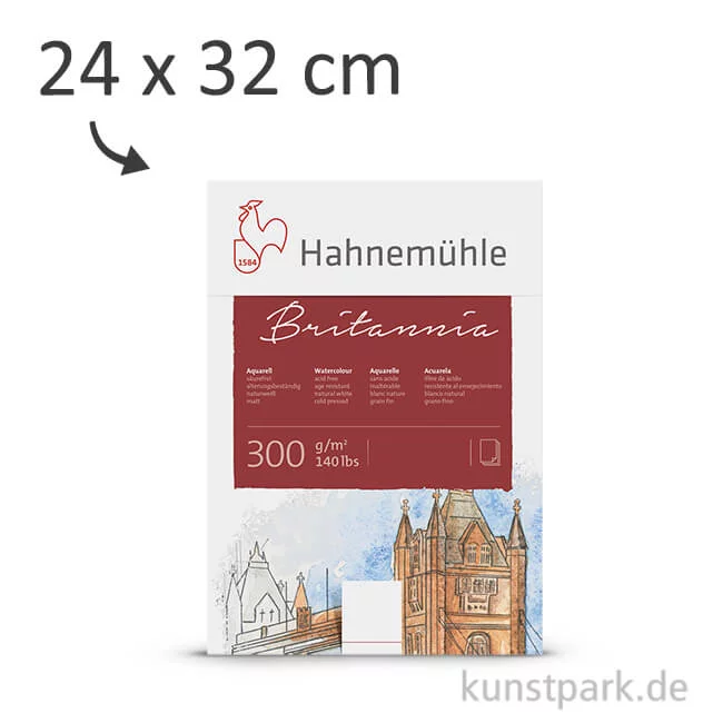 Artikelbild 1 des Artikels “Hahnemühle BRITANNIA Aquarellblock, 12 Blatt, 300g satiniert 24 x 32 cm“