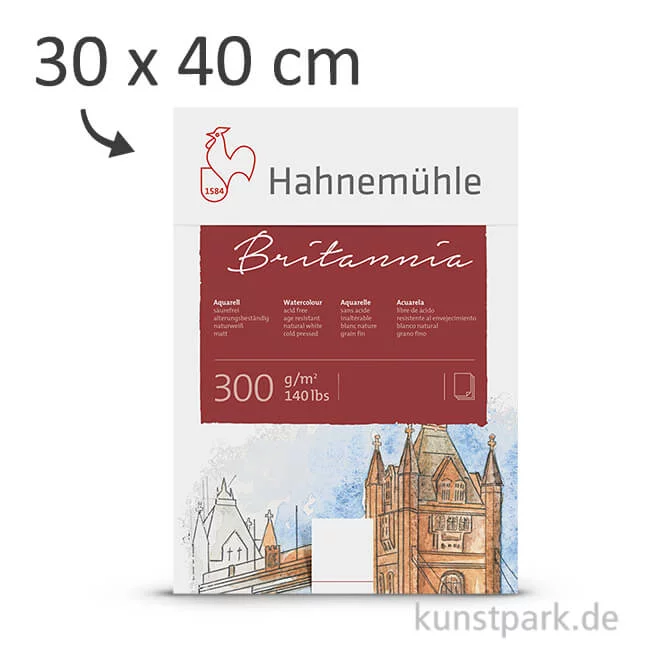 Artikelbild 1 des Artikels “Hahnemühle BRITANNIA Aquarellblock, 12 Blatt, 300g satiniert 30 x 40 cm“