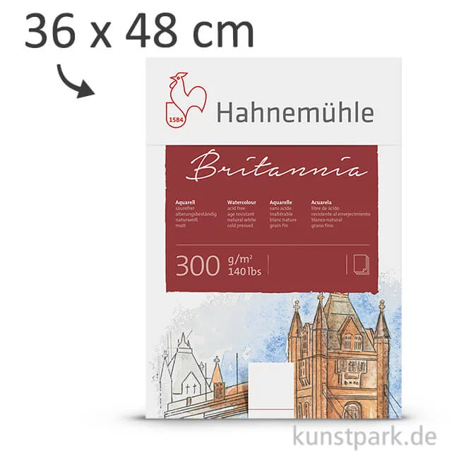 Artikelbild 1 des Artikels “Hahnemühle BRITANNIA Aquarellblock, 12 Blatt, 300g satiniert 36 x 48 cm“