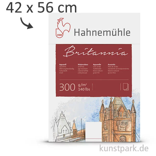 Artikelbild 1 des Artikels “Hahnemühle BRITANNIA Aquarellblock, 12 Blatt, 300g satiniert 42 x 56 cm“