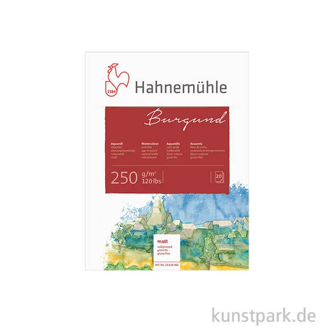Artikelbild 1 des Artikels “Hahnemühle BURGUND Aquarellblock, 20 Blatt, 250g matt 17 x 24 cm“