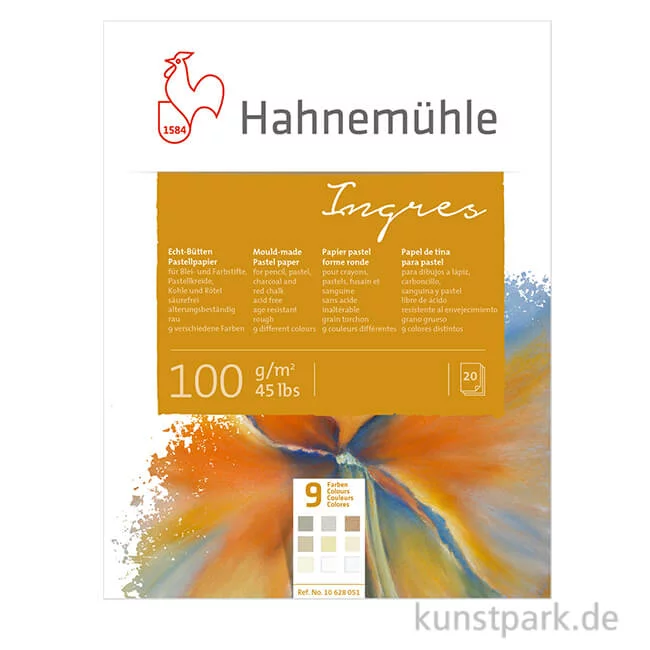 Artikelbild 1 des Artikels “Hahnemühle Echt-Bütten INGRES Pastellpapier, 20 Blatt, 100g, 9 Farben “